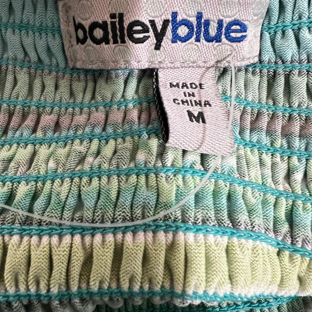 Bailey Blue Womens Teal Green Medallion‎ Smocked Strapless Tube Dress Midi M